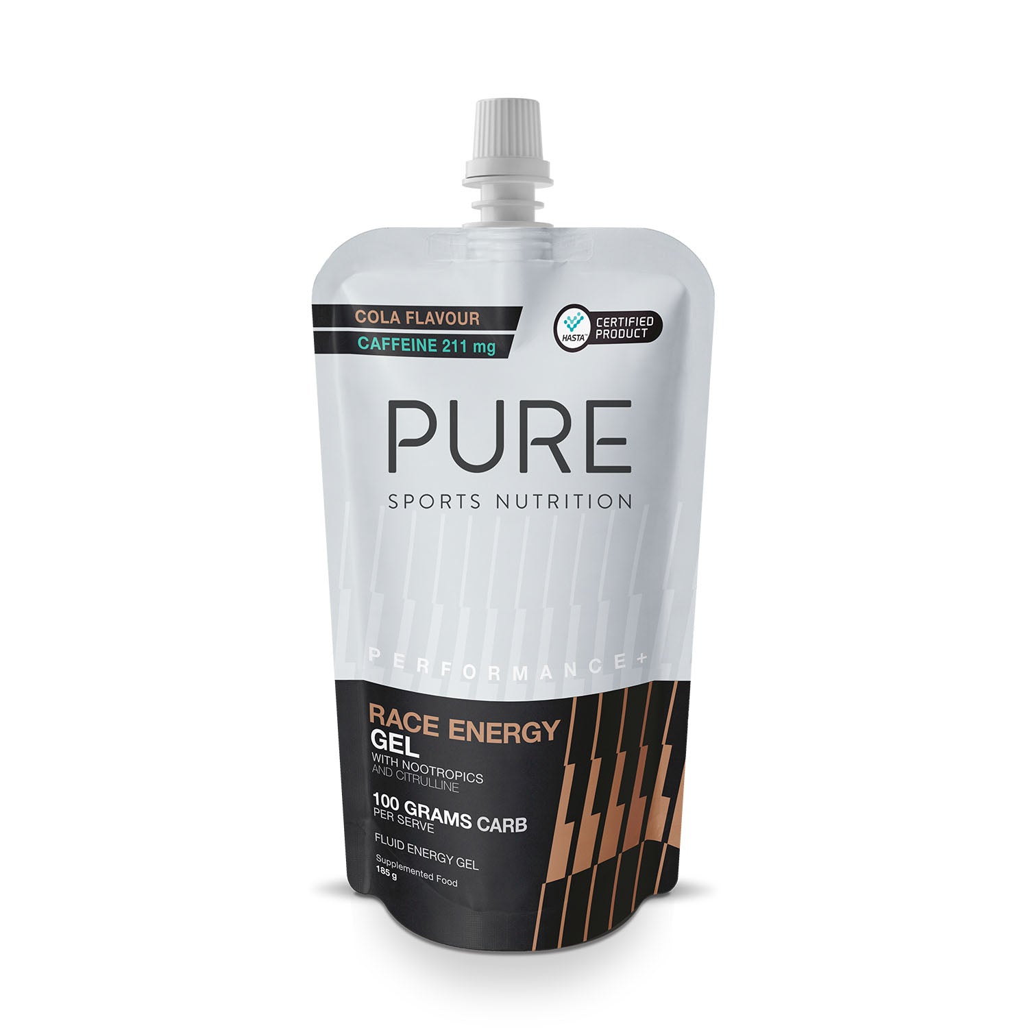 PURE Performance + Race Energy Gel 100 g Carb Pouch - Cola + Caffeine ...