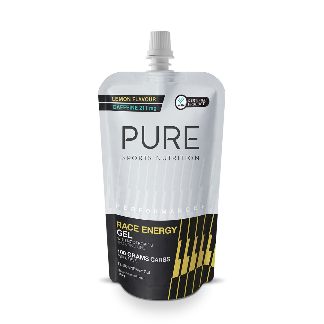 PURE Performance + Race Energy Gel 100 g Carb Pouch - Lemon + Caffeine