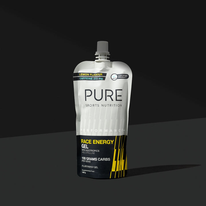 PURE Performance + Race Energy Gel 100 g Carb Pouch - Lemon + Caffeine