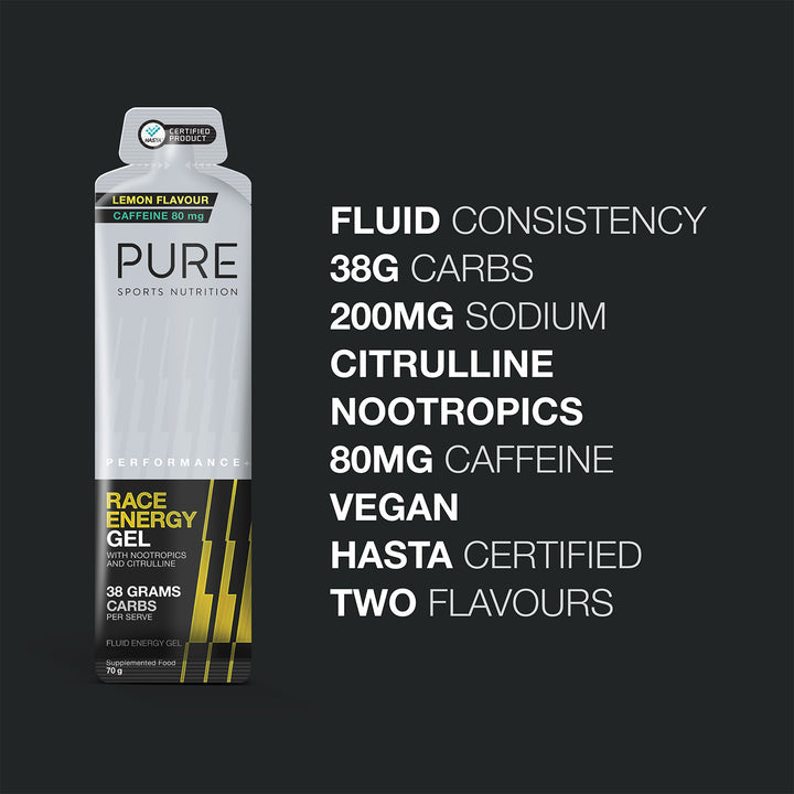 PURE Performance + Race Energy Gel - Lemon + Caffeine